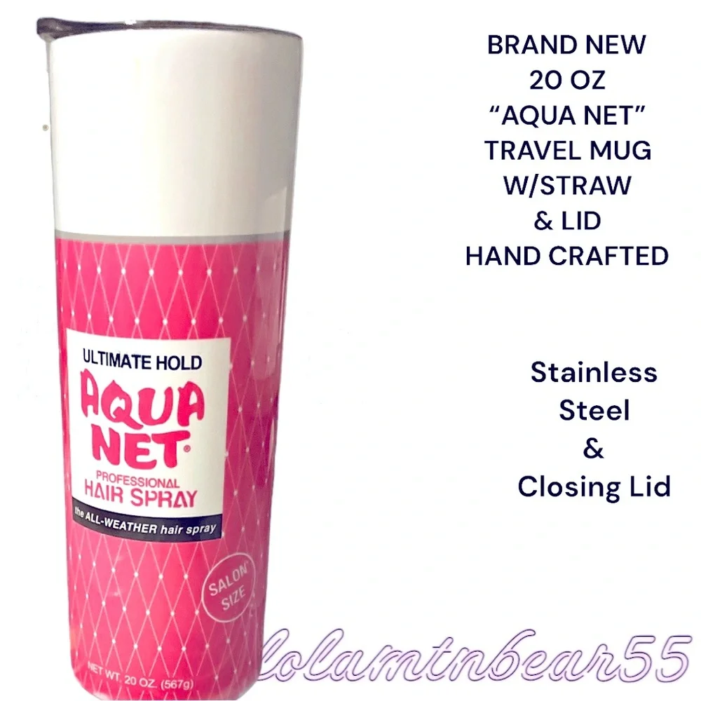 BRAND NEW HANDMADE THERMAL INSULATED SLIM TRAVEL MUG W/STRAW “”AQUA NET” 20oz_12